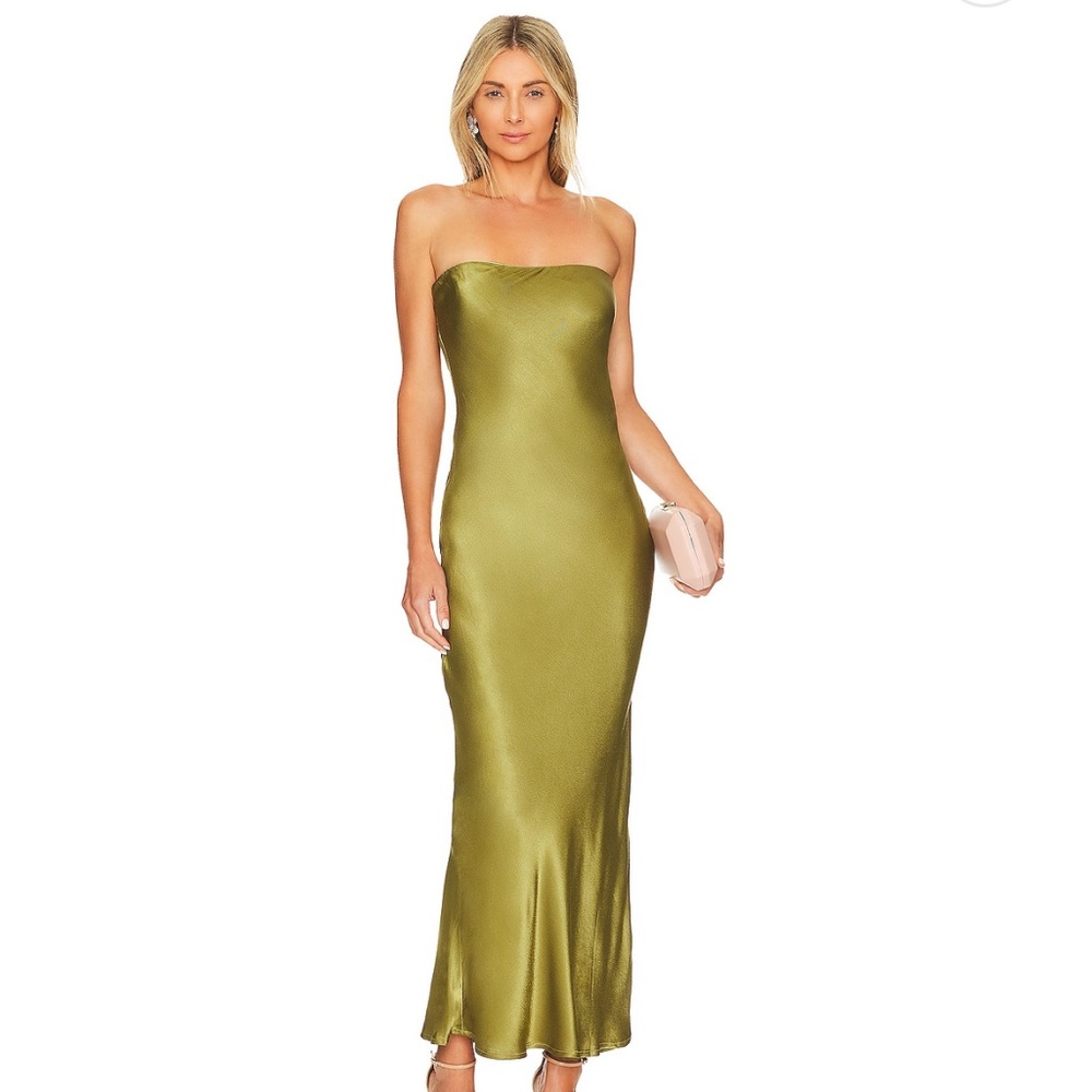 Chic Olive Strapless Midi Dress